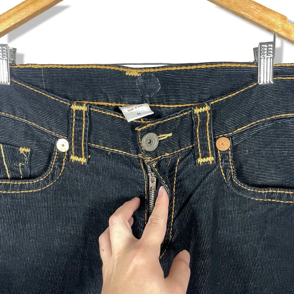 True Religion‎ Corduroy Pants Mens 36 Black Big T Stitch Baggy Y2K Streetwear